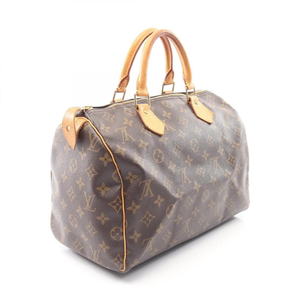 Louis Vuitton Canvas Monogram Handbag Speedy Brown Leather Brown